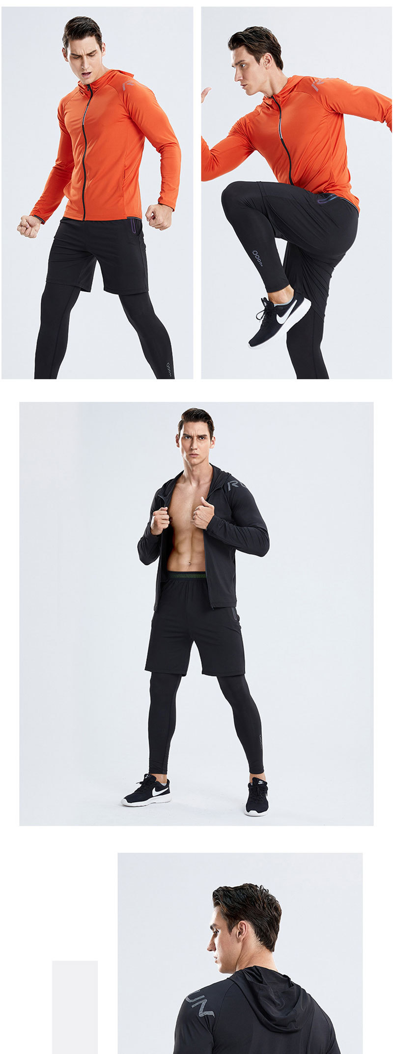 Sportswear set for men, outdoor running, morning and night running, gym sportswear set with reflective strips, elastic leggings pic 7