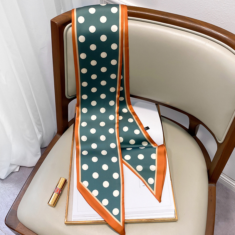 韩国时尚波点细窄长条丝巾女仿真丝斜角春夏领巾发带绑包详情62