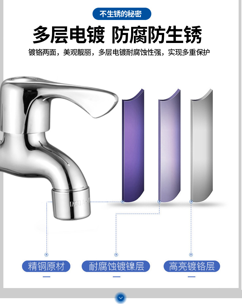 All-copper body thickened faucet, 304 stainless steel washing machine, extended multi-functional quick-opening 4-minute universal switch wholesale pic 10