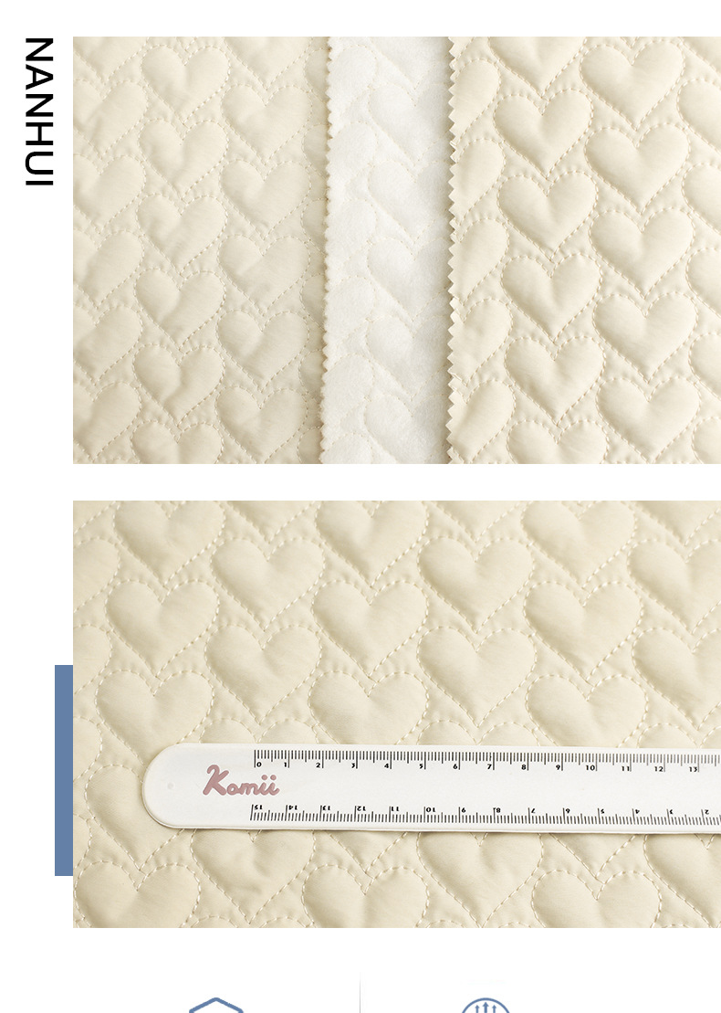 RPET春亚纺绗绣爱心夹棉化妆包文具盒沙发套箱包服装绗缝面料详情7