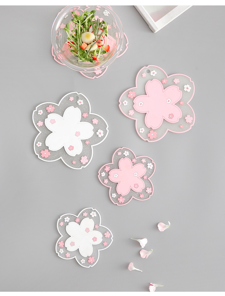 包邮ins创意樱花隔热垫亚马逊pvc杯垫防烫垫锅垫餐垫软胶盘垫碗垫详情16