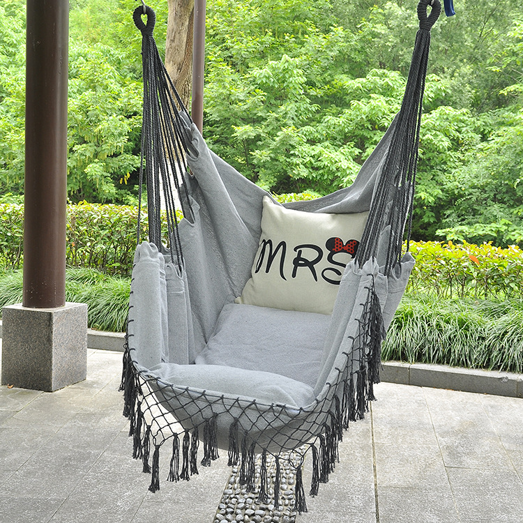 Wholesale of Parni outdoor hammocks, grey tassel hanging chairs, widened indoor and outdoor balconies, and leisure cotton canvas swings pic 2