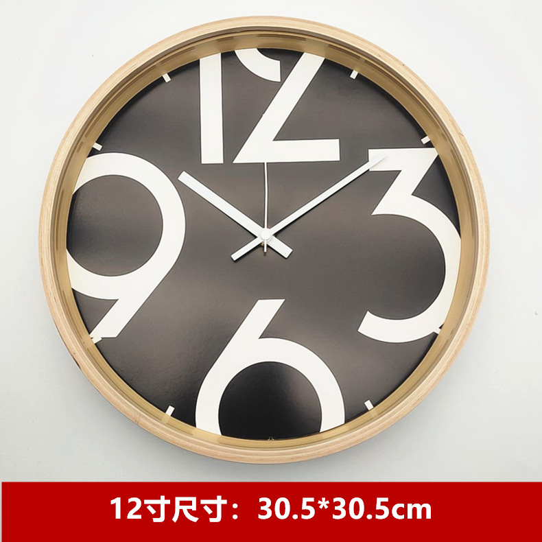Japanese-style simple wall clock with large font, living room wooden clock, dining room bedroom modern silent round clock, solid wood frame pic 26