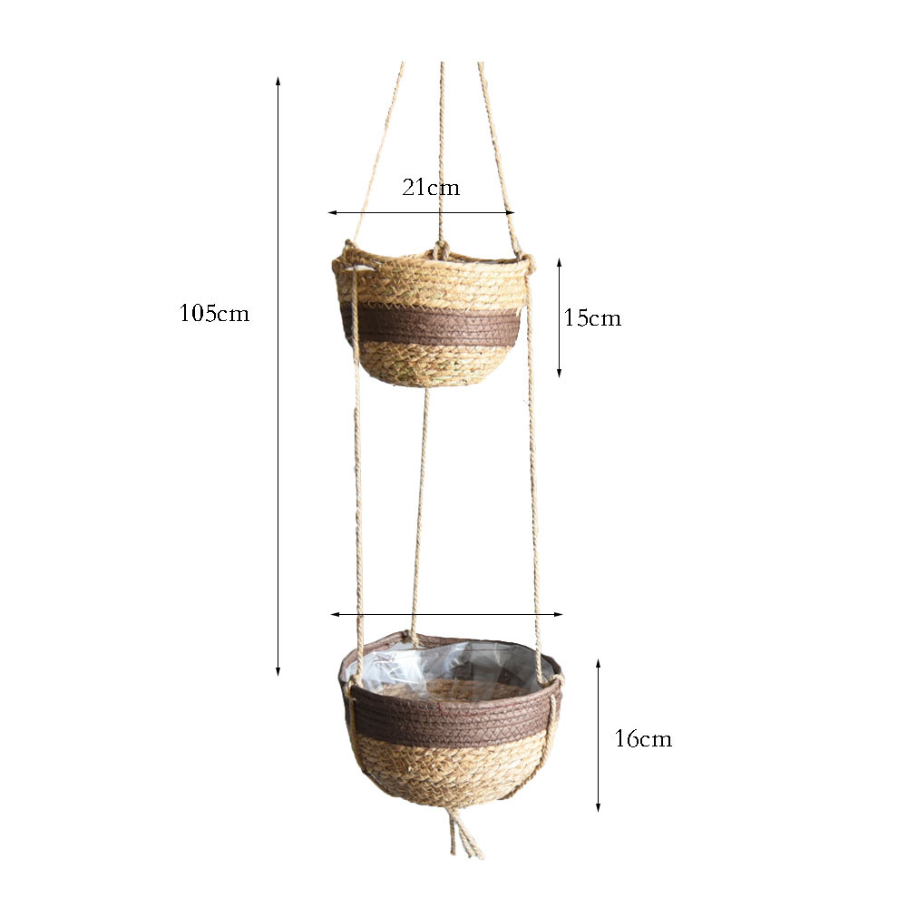 悬吊花盆草编织吊兰花盆藤编免打孔园艺花盆壁挂式圆形亚马逊专供详情4