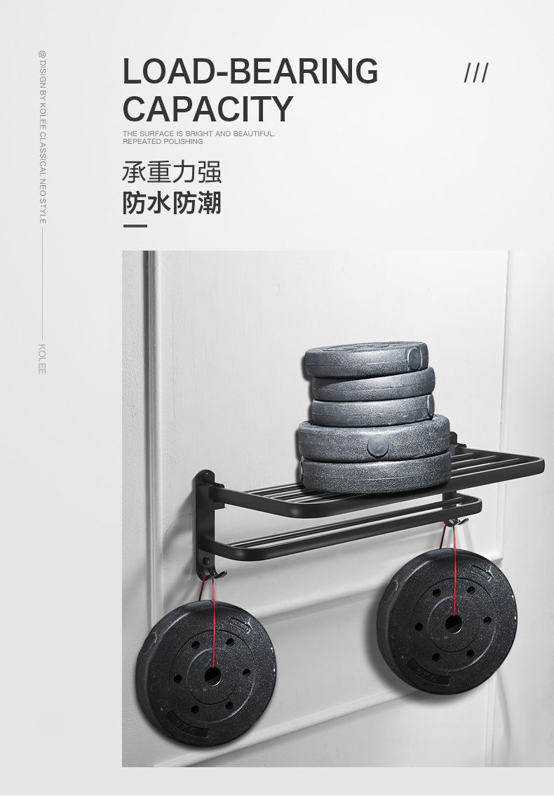 Black 304 stainless steel foldable bath towel rack, hotel hanging towel rack, bathroom storage rack, wall-mounted, no need for drilling pic 7