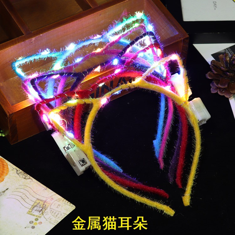 金属发光猫耳朵兔耳朵米奇皇冠闪光耳朵led头箍发饰闪灯头饰批发详情2