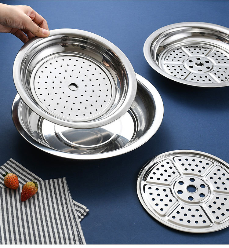 Thickened non-magnetic stainless steel dumpling plate, double-layer with vinegar dish, draining and oil-draining dumpling plate, household steamer plate, fast food restaurant pic 16