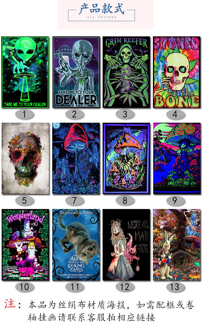 Source factory Amazon psychedelic silk poster spray painting Abstract study, skull living room decoration hanging painting core pic 21