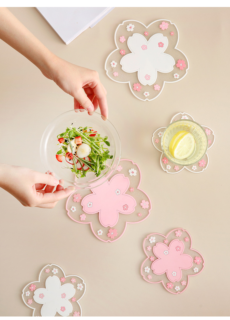 包邮ins创意樱花隔热垫亚马逊pvc杯垫防烫垫锅垫餐垫软胶盘垫碗垫详情9