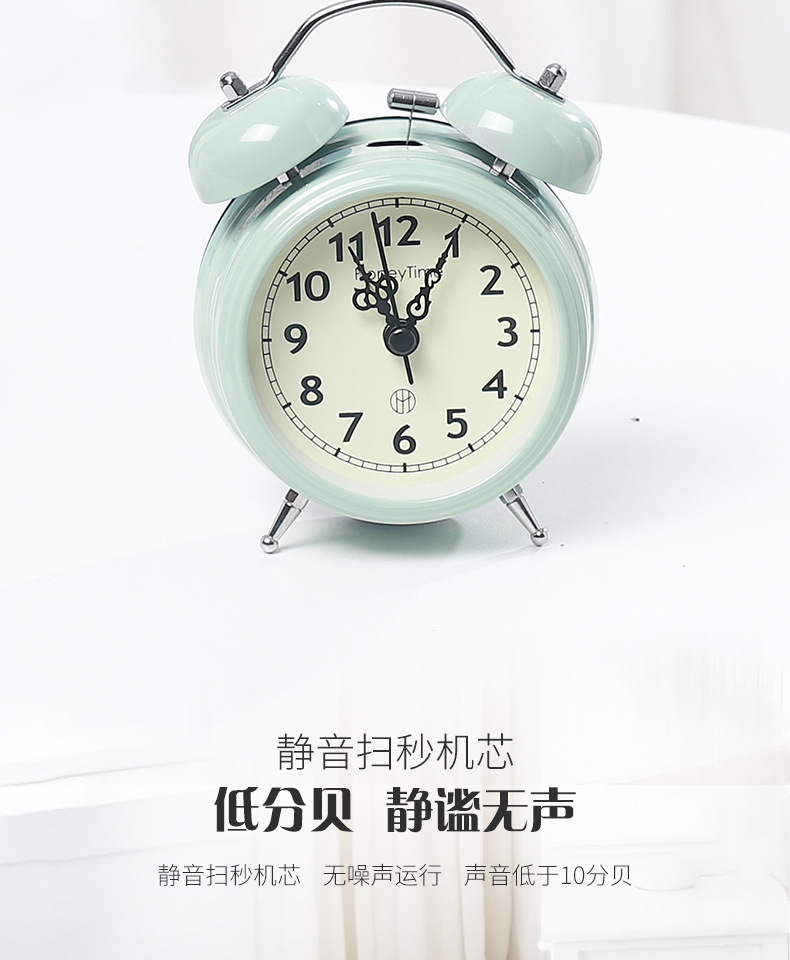 超大声复古打铃闹钟卧室小夜灯静音钟表创意礼品学生床头时钟摆件详情5