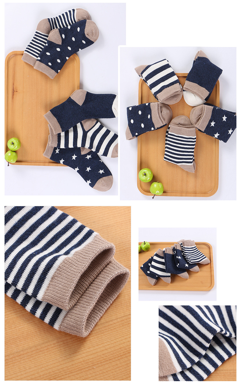 厂货通春秋条纹儿童袜 中筒男女宝宝棉袜圆点学步透气儿童袜子详情15