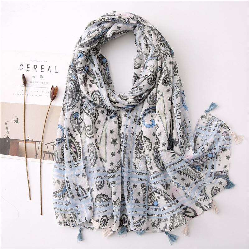 Japanese-style artistic and fresh cotton and linen scarf, retro patchwork Bohemian cashew print silk scarf, beautiful sun protection scarf, whisker, Korean cotton dense Bali gauze scarf shawl pic 28