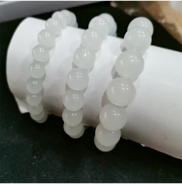 High-quality imitation Hetian white jade round bead bracelet, Hetian jade bracelet 8mm, 10mm, 12mm DIY bracelet pic 2