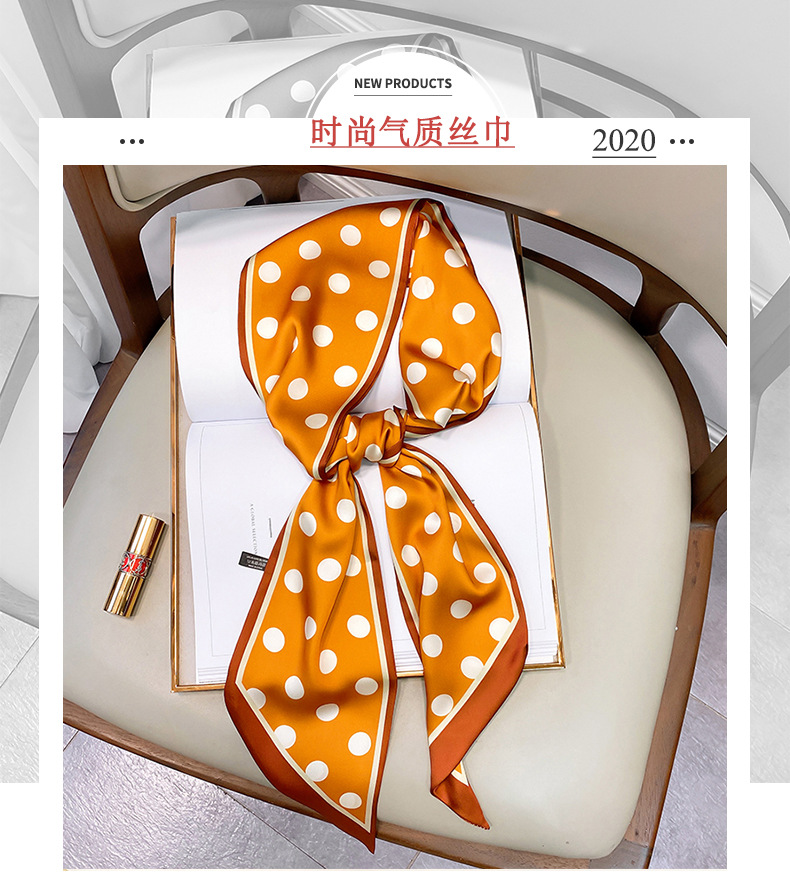 韩国时尚波点细窄长条丝巾女仿真丝斜角春夏领巾发带绑包详情40