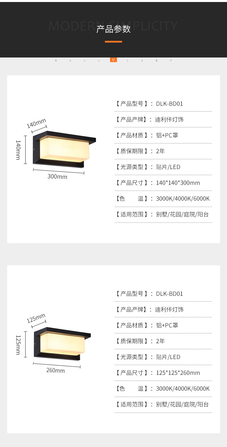 北欧led户外壁灯防水简约阳台庭院外墙大门口灯室外人体感应壁灯详情13