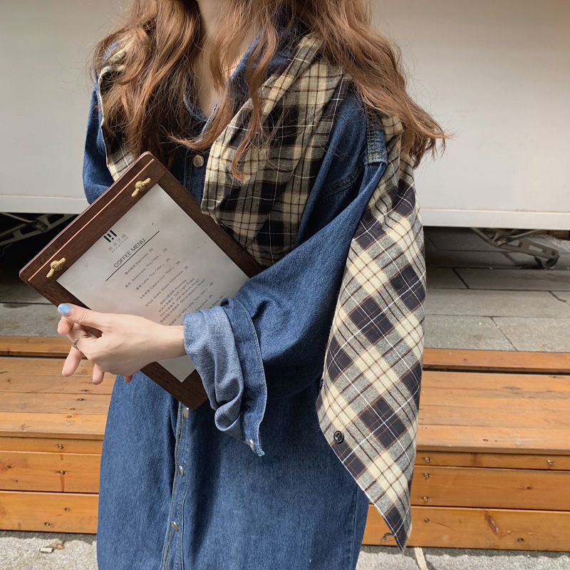 Real photos of homemade long-sleeved denim dress with a design sense, a Korean version slimming dress for women in stock pic 11