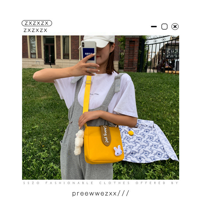 Summer new canvas bag for women, Korean-style teenage girl single-shoulder bag, ins crossbody small square bag, cute girl bag pic 11