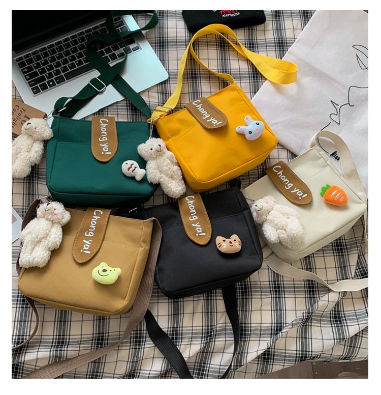 Summer new canvas bag for women, Korean-style teenage girl single-shoulder bag, ins crossbody small square bag, cute girl bag pic 19