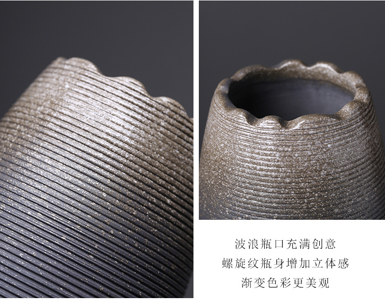 2025现代简约陶瓷插花花瓶创意拉丝复古黑白色干花器北欧家居装饰摆件花瓶陶瓷装饰家居摆件酒店用品简约花瓶摆件详情8