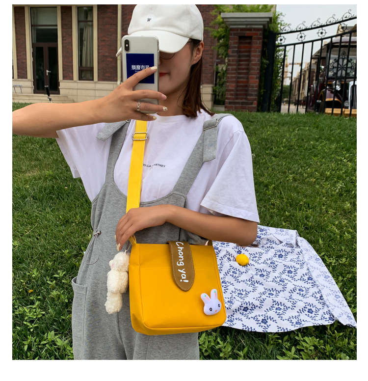 Summer new canvas bag for women, Korean-style teenage girl single-shoulder bag, ins crossbody small square bag, cute girl bag pic 27