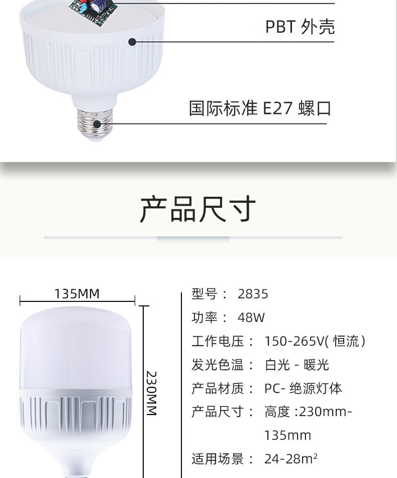 厂家批发e27白富美球泡灯高富帅球泡灯大功率三防节能灯led灯泡详情13