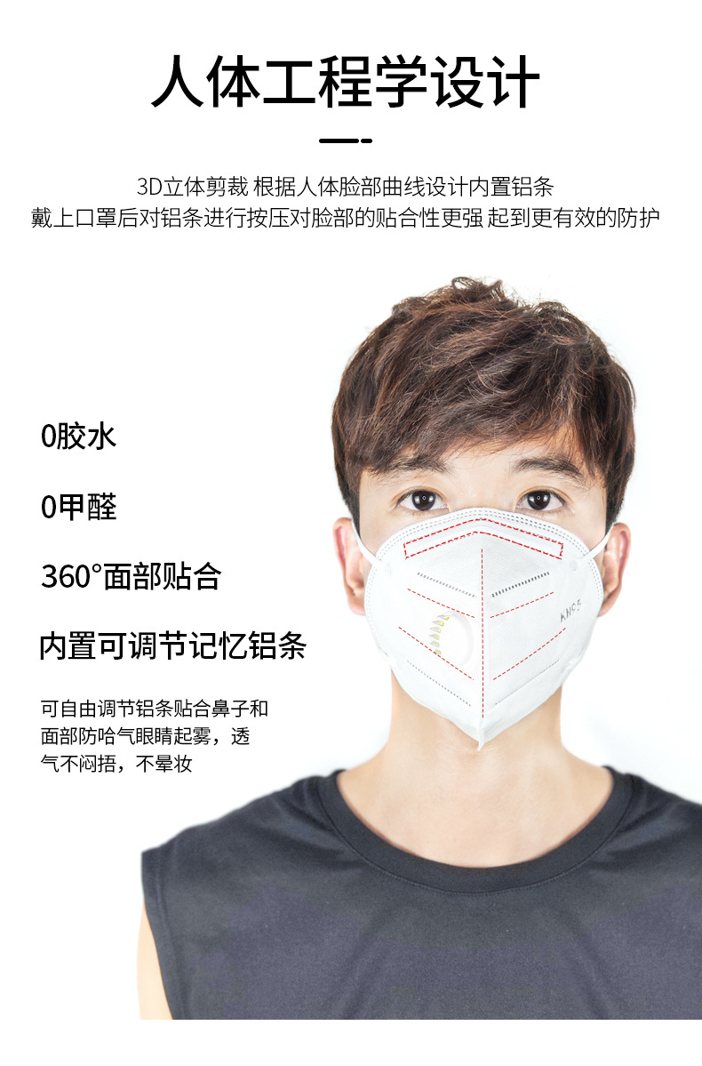 kn95 disposable protective civilian mask with valve outlet, multi-color independent packaging, anti-particle droplet folding pic 10