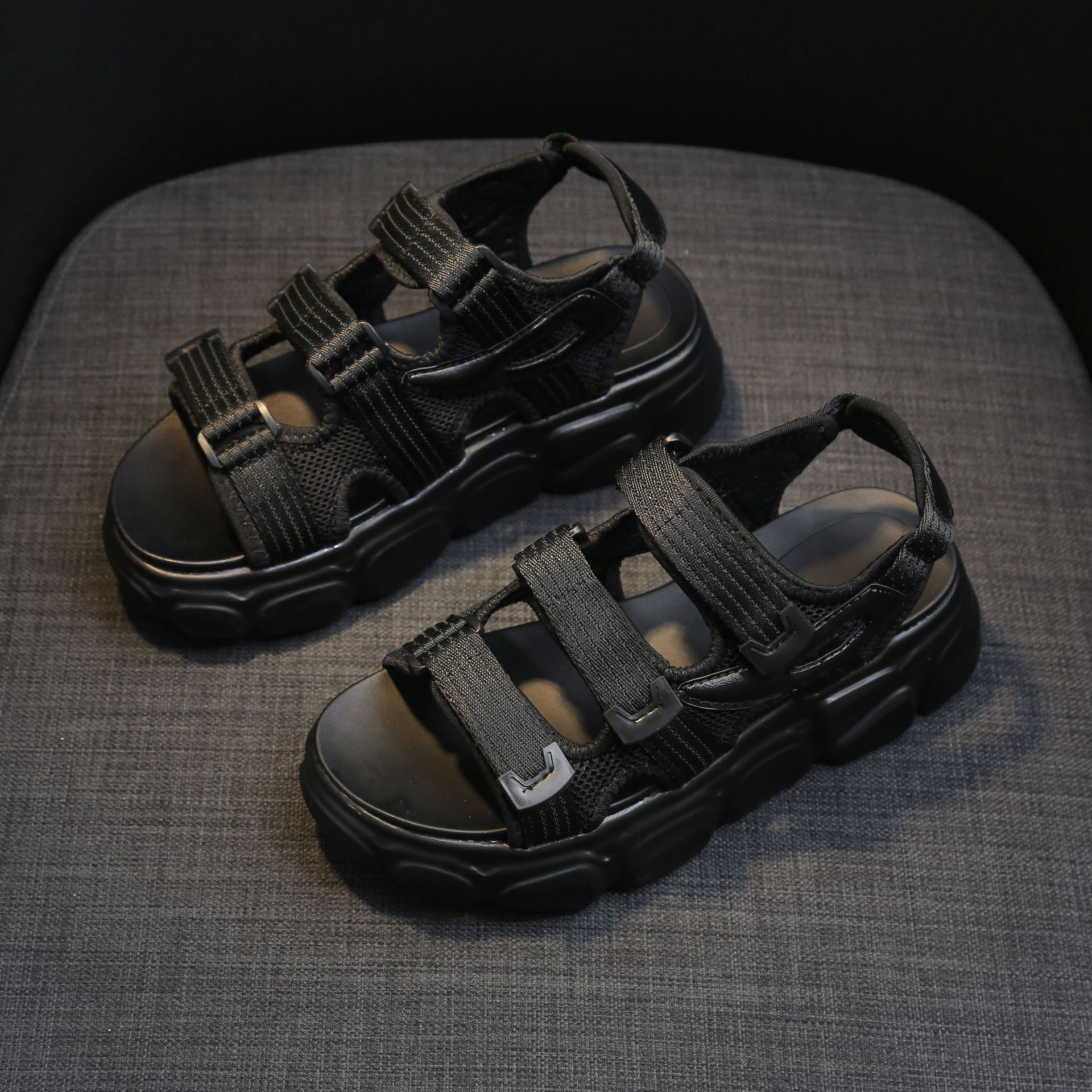 跨镜凉鞋女2025夏季新款韩版学生耐地磨轻便厚底魔术贴松糕鞋批详情53