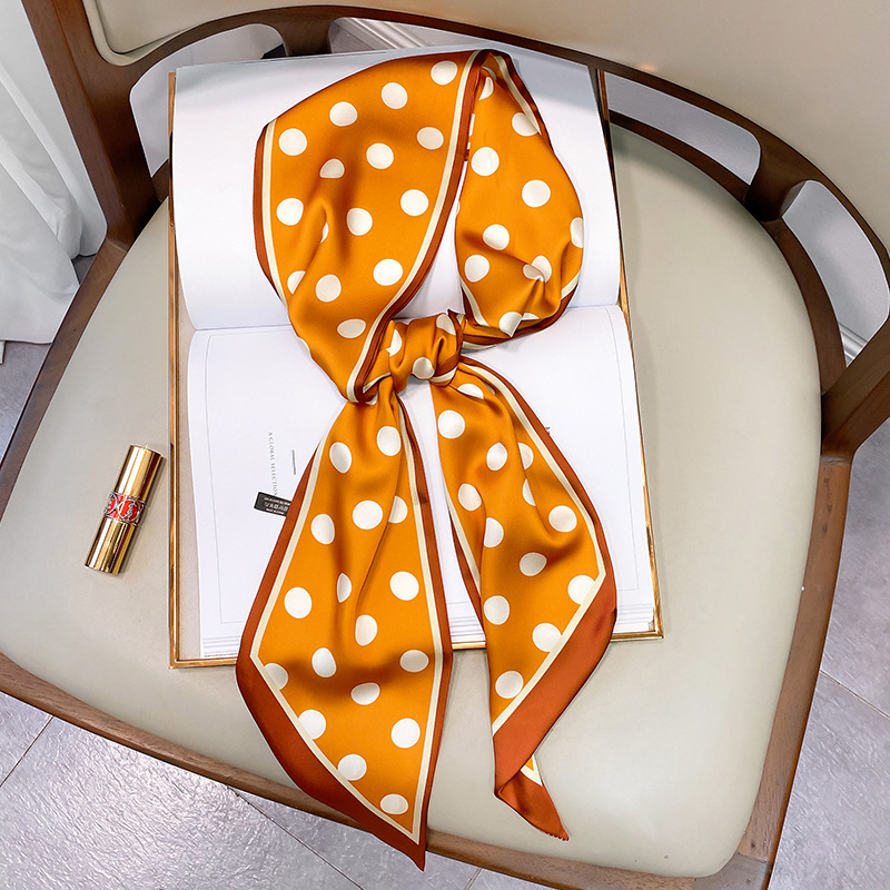 韩国时尚波点细窄长条丝巾女仿真丝斜角春夏领巾发带绑包详情47