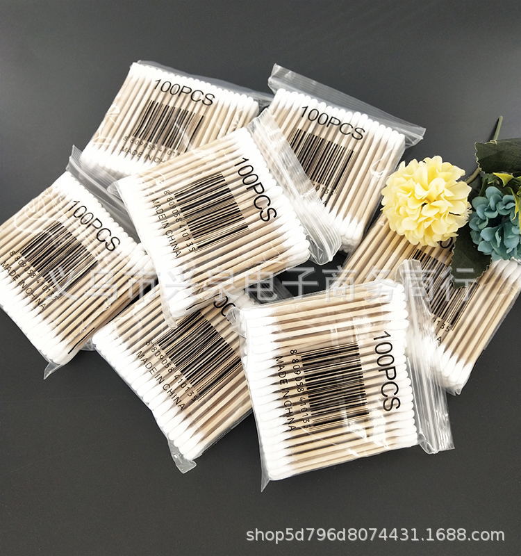 【 Zone 1-8 】100 heads 【 Foreign Trade Cotton swabs 】20/ pack 480/ box Factory direct supply 100 bagged cotton swabs, wooden swabs, disposable double-headed cotton swabs, cotton swabs, degreased cotton swabs, 1 yuan pic 4