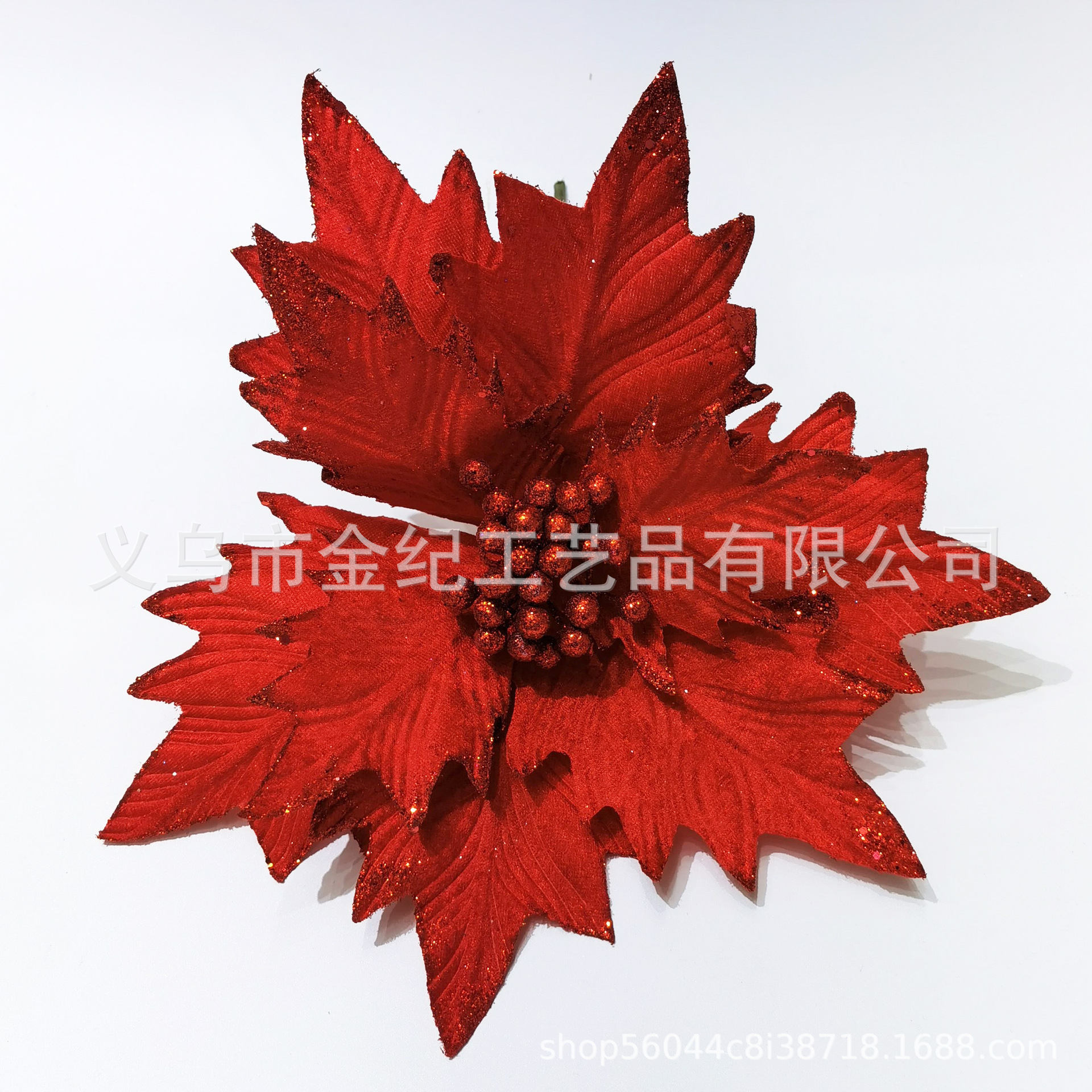 现货一品红金粉花圣诞节日装饰花 环藤条圣诞树装饰品 圣诞场景布置花饰 热销圣诞装饰品详情3