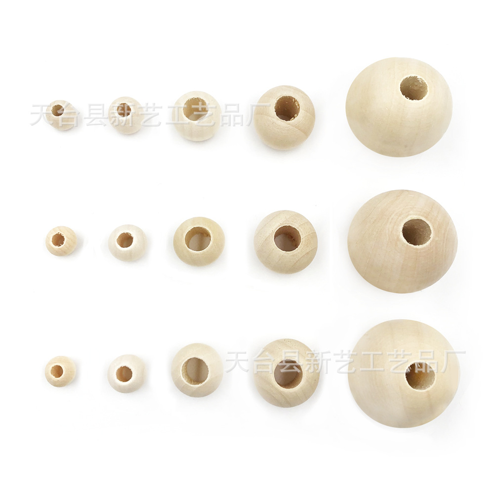 现货大孔木珠8-50mm手工串珠原木散珠 荷木圆珠diy禾木饰品配件详情3