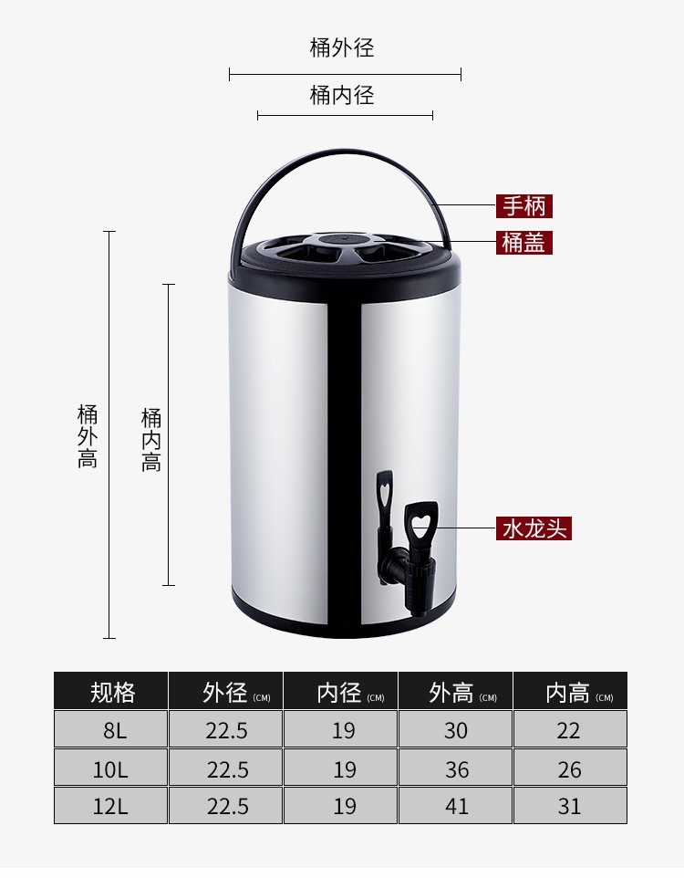 304 stainless steel milk tea insulated bucket for cold preservation, commercial double-layer milk tea bucket, soy milk bucket, coffee bucket, hot water and tea bucket pic 10