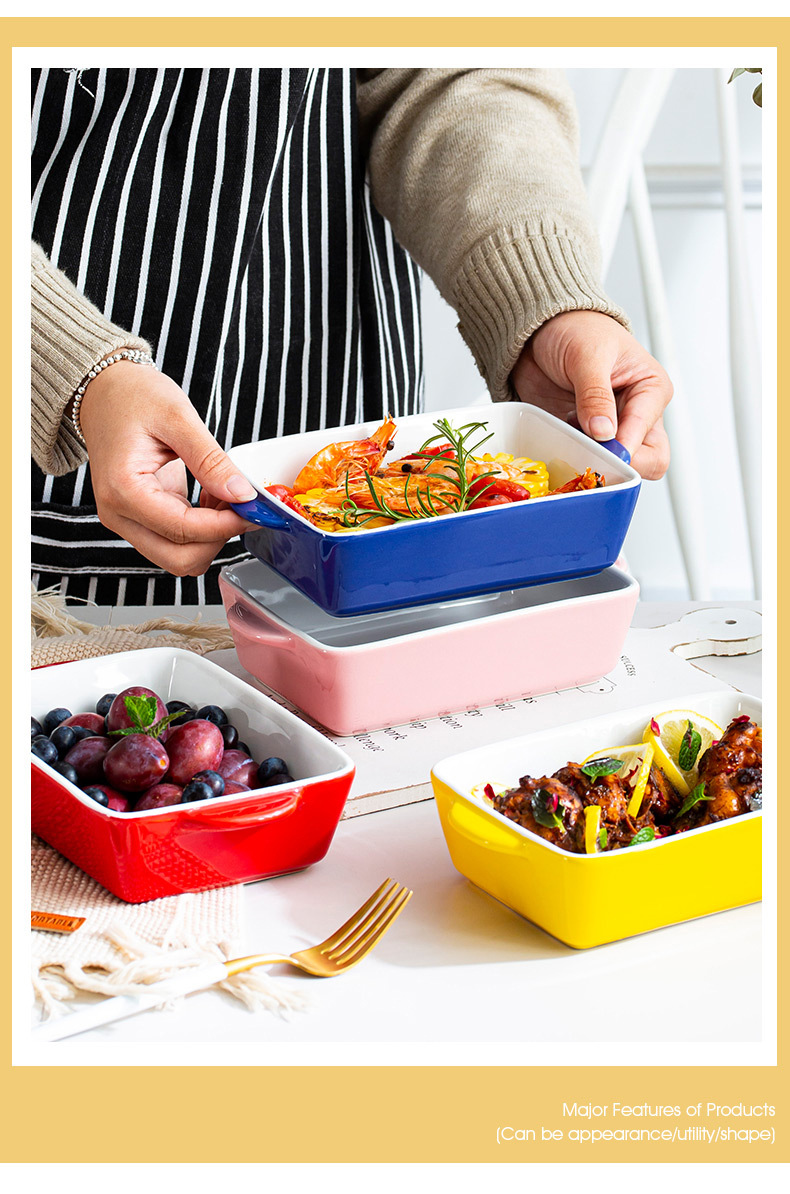 Nordic-style cheese-baked rice plates, baking trays, Morandi colored tableware, home rectangular Western-style pasta plates, snack baking bowls pic 6