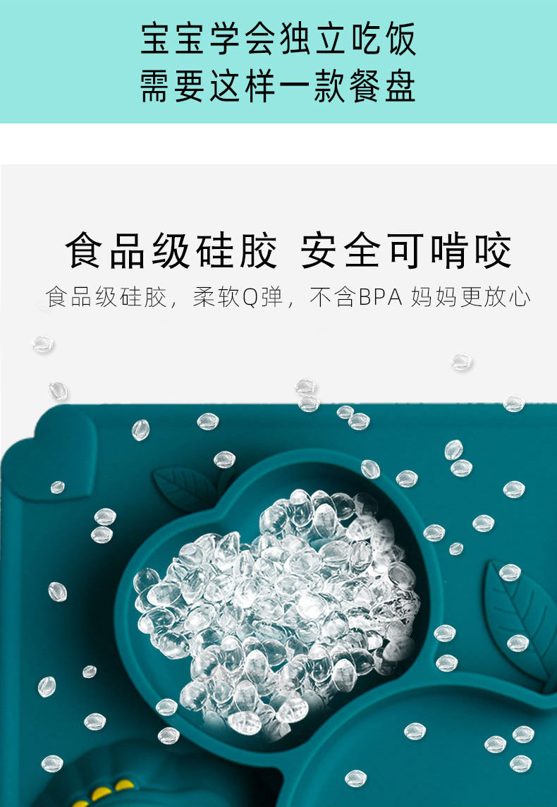 跨境热销儿童恐龙硅胶餐盘婴儿训练辅食碗叉勺围兜杯子吸碗盘餐具详情9