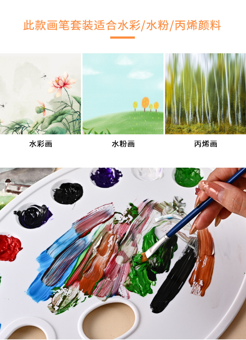 跨境梅花型颜料调色盘学生美术水彩粉笔盒洗笔筒三线混色调色板详情15