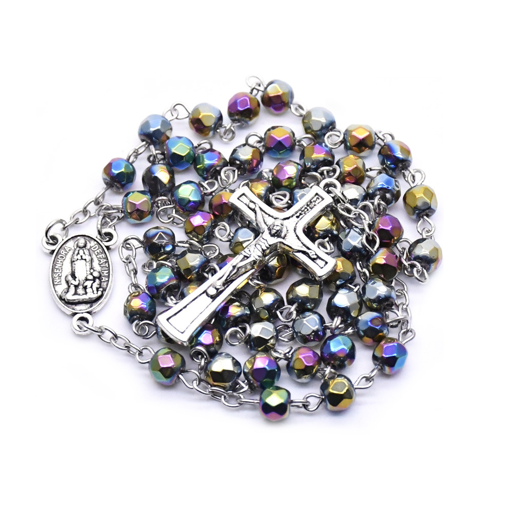 Cross-border e-commerce supply box crystal rosine cross necklace, handcrafted curved needle bead chain accessory 38g pic 3