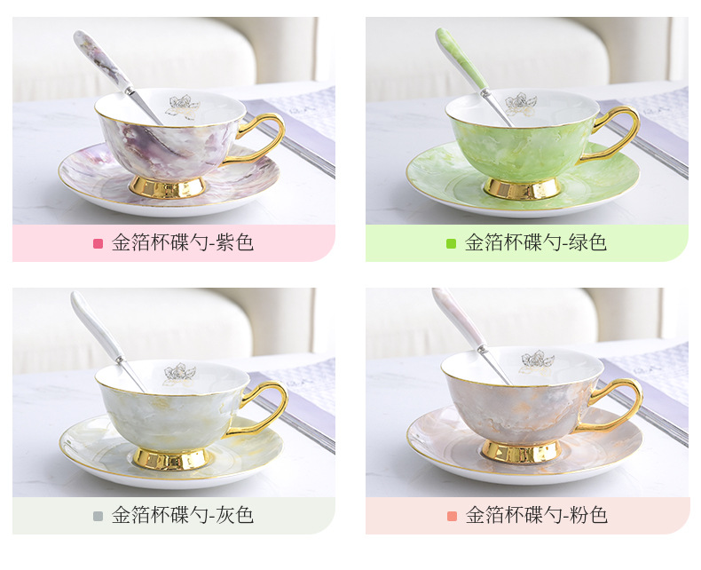 High-quality marble coffee sets, restaurant casual coffee pot sets, European-style high-end gilded bone China coffee cups and saucers pic 4