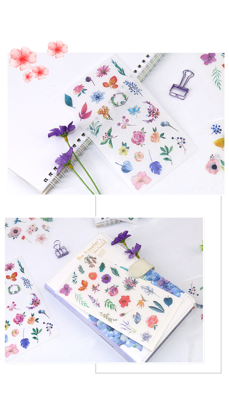 原创创意手账贴艳丽彩色花朵植物水彩清新素材和纸贴纸6张入详情17