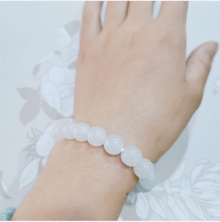 High-quality imitation Hetian white jade round bead bracelet, Hetian jade bracelet 8mm, 10mm, 12mm DIY bracelet pic 11