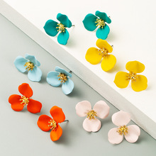 ins Korean fresh and delicate flower earrings, Bohemian-style multi-color double-layered long earrings, European and American earrings pic 9