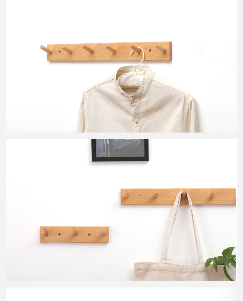 Wholesale of solid wood hooks for clothes hanging racks, no need for drilling, no marks, strong clothes hanging hooks, wall wooden wall wardrobe adhesive hooks pic 14