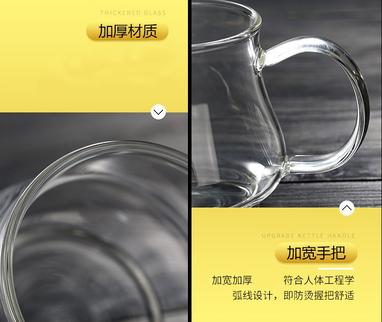 Factory wholesale household glass cups, heat-resistant flower tea cups, three-piece sets, office tea brewing belts, handles, filter cups, LOGO pic 12