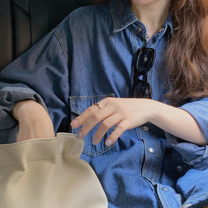 Real photos of homemade long-sleeved denim dress with a design sense, a Korean version slimming dress for women in stock pic 21