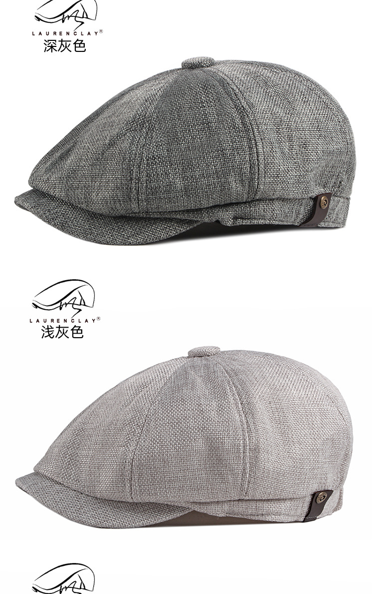 Octagonal hats for men, thin and breathable faux linen caps for spring and summer, British retro casual berets for children pic 15