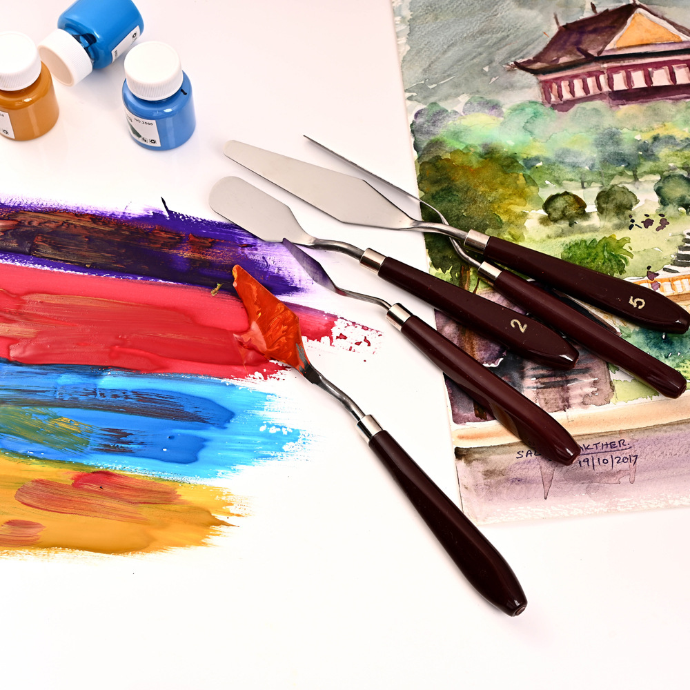 Cross-border Amazon 5-piece oil Painting scraper set, Color mixing scraper Art acrylic painting 5-piece oil painting scraper set pic 32