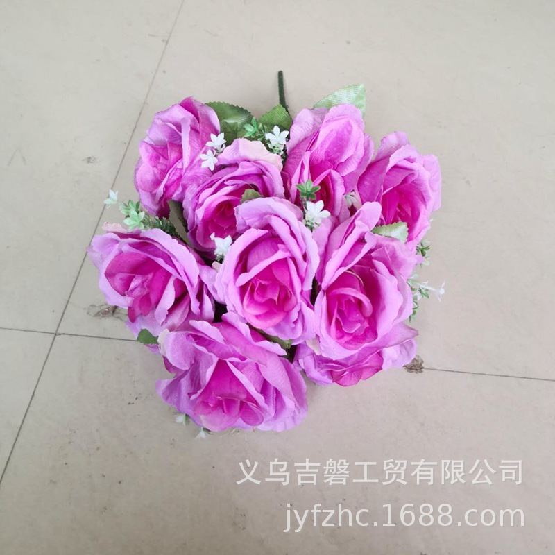 跨境仿真玫瑰花束12头娟花蓝色妖姬人造花婚庆造型居家装饰摆放花详情18