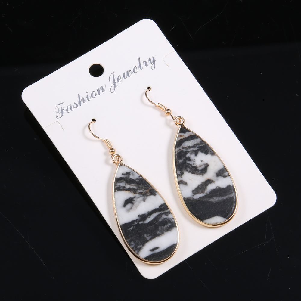 【小额批发】天然石头半宝石扁水滴形半宝石耳坠-22x45mm详情8