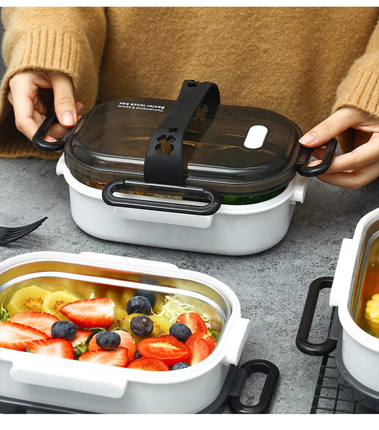 Stainless steel 304 insulated lunch box, creative tableware, student cafeteria lunch box set, square layered food compartments pic 17