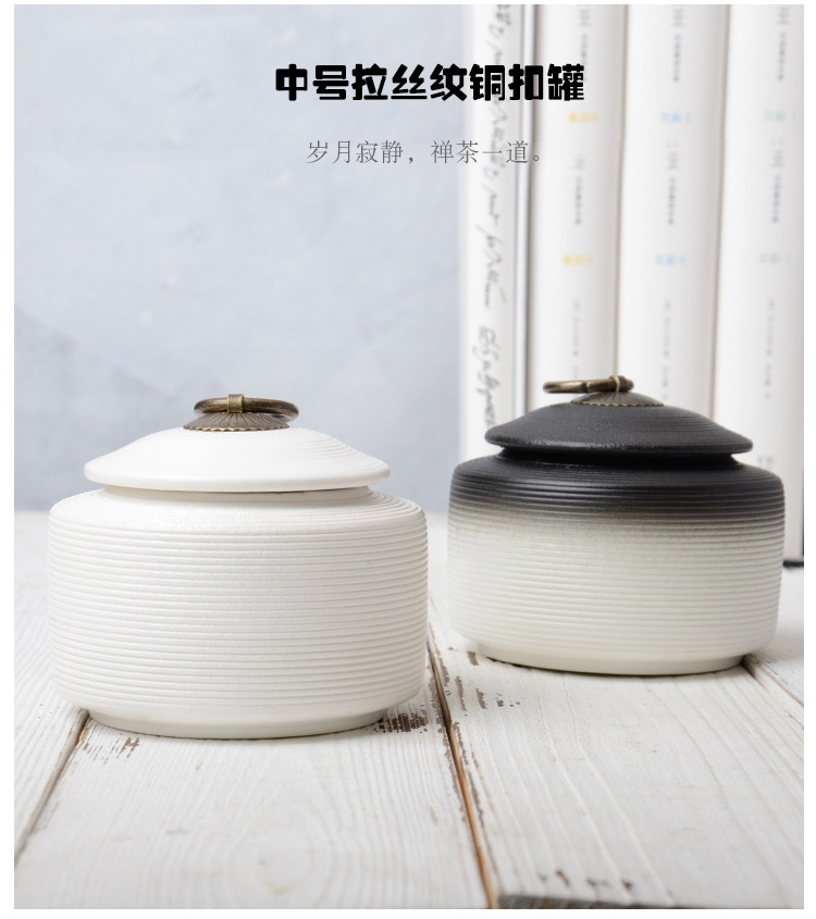 复古粗陶密封罐拉丝无釉醒茶罐防潮普洱茶仓大小号粗陶铜扣茶叶罐详情16