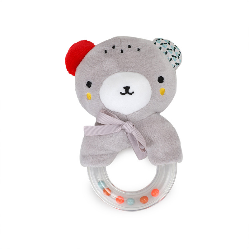 BBSKY baby cartoon animal plush doll, colorful beads, hand-held bed, bell ring, rubber particles, bell ring, round handle pic 17